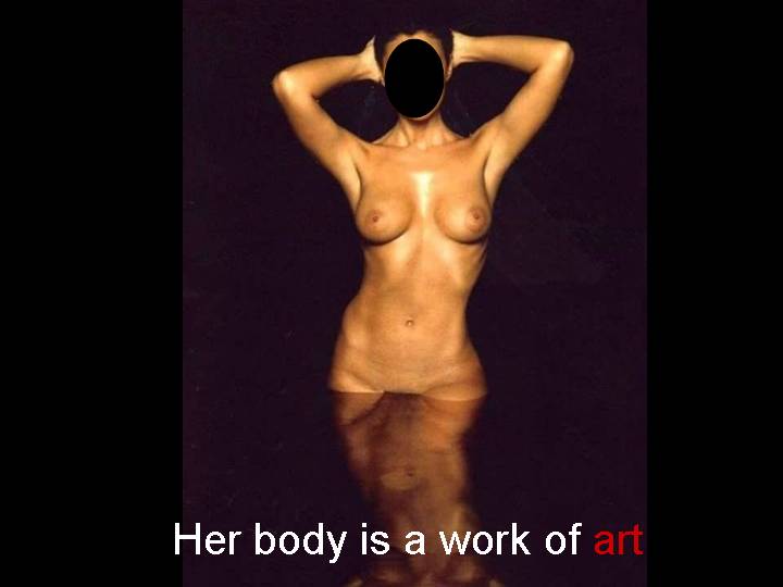A partially submerged figure striking a pose with arms raised, body partially covered by water.