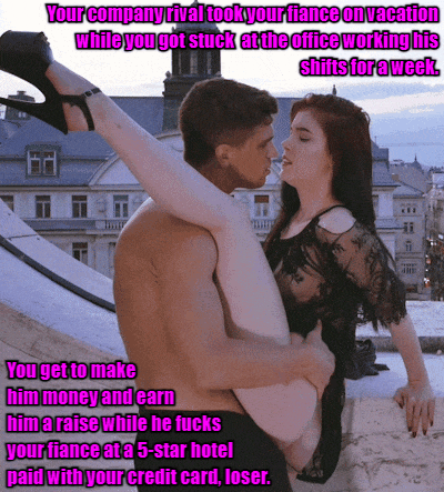 A couple sharing an intimate moment outdoors, with text overlay discussing a love triangle and workplace rivalry.